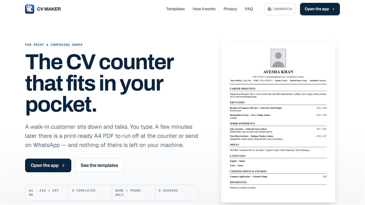 CV Generator screenshot